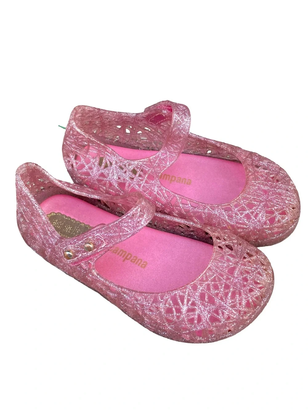 Mini Melissa pink Campana Bell zigzag glitter jelly Mary Jane flats size 7